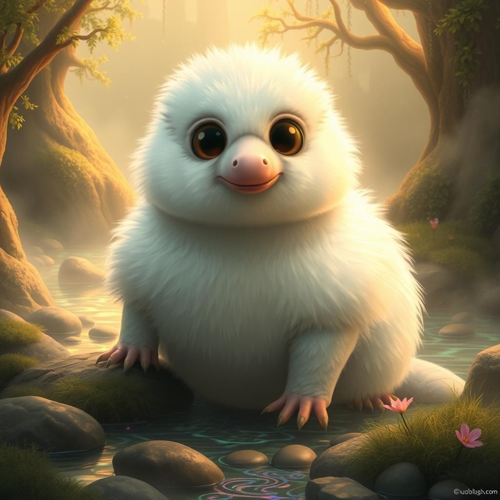 Giant White Platypus in Dreamy Fantasy Landscape