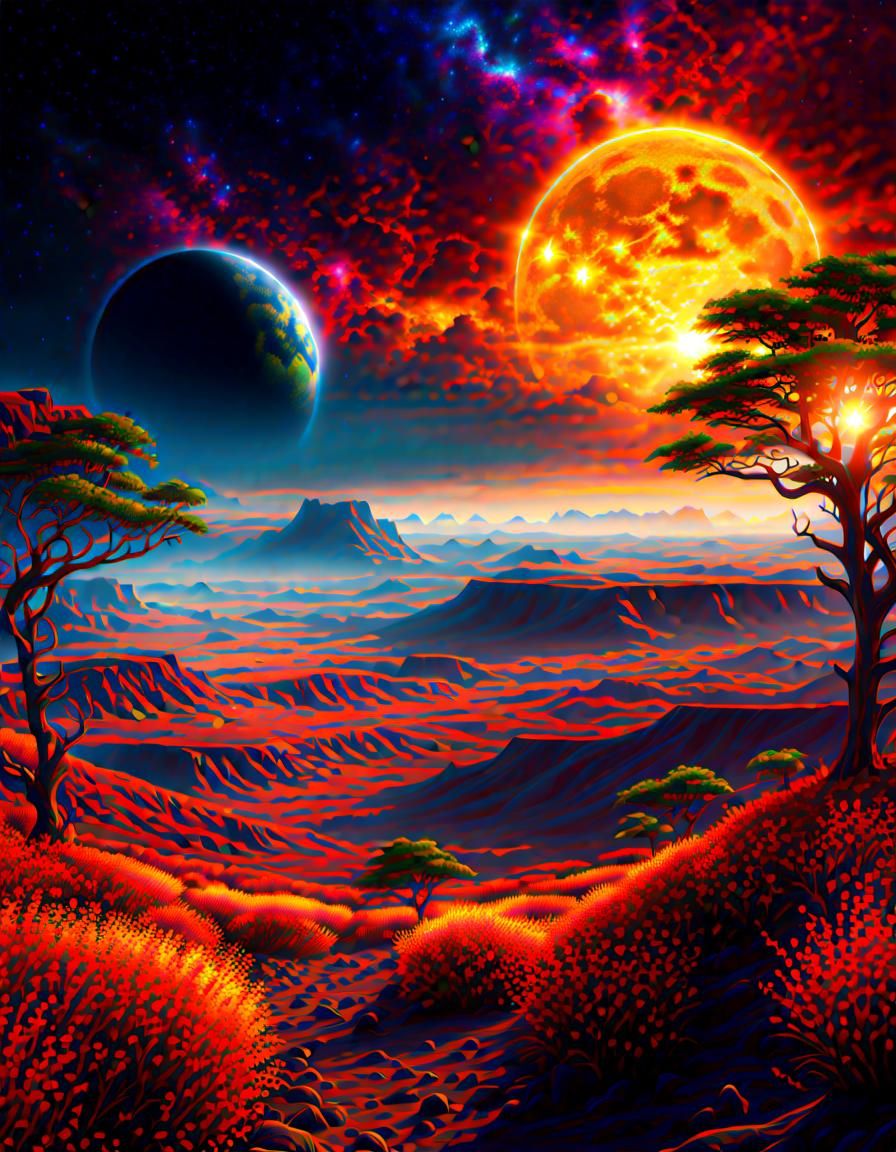 Colorful Landscape Under Solar Eclipse: 8K Concept Art
