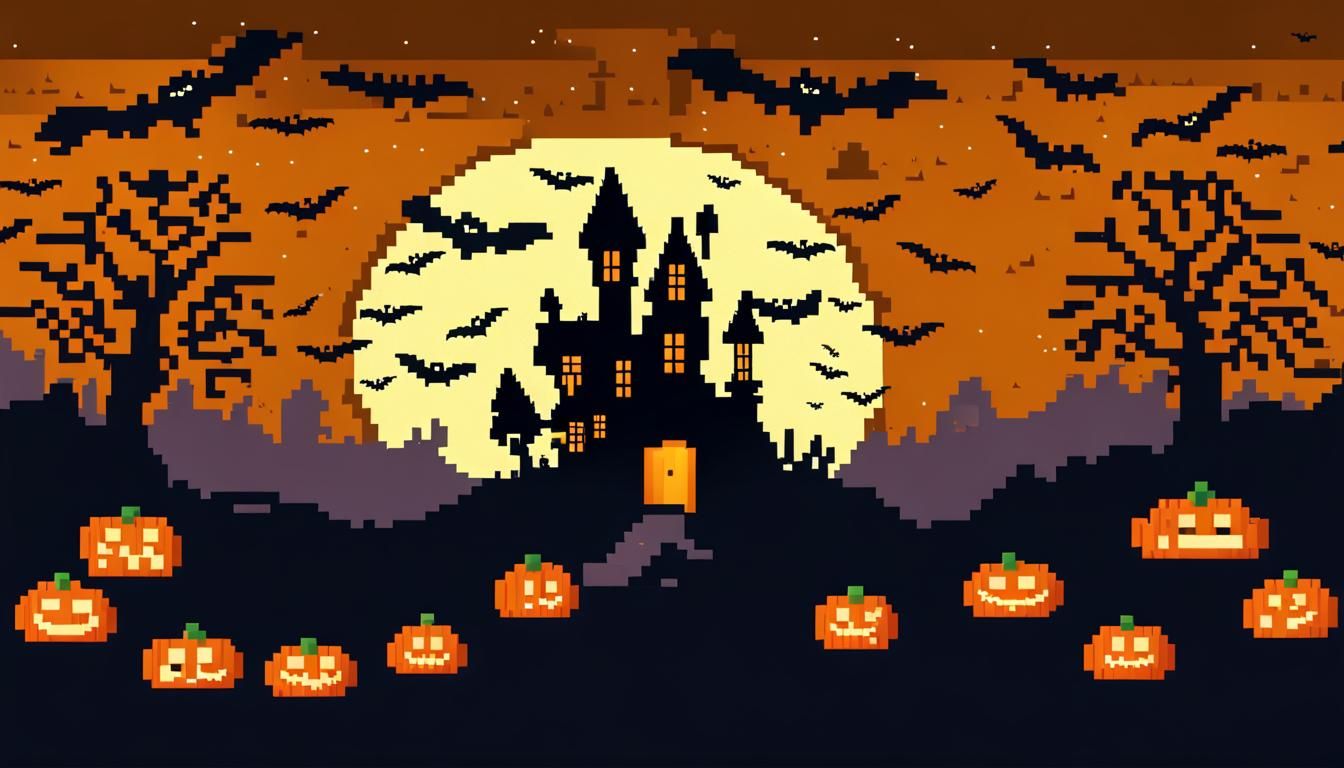 Halloween Pixel Art Background with Open Space