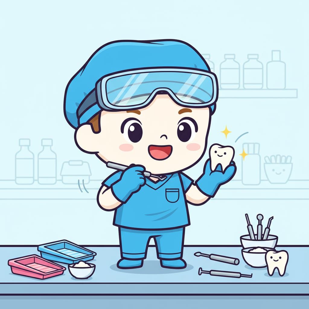 Cute Chibi Tooth Dental Technician Character