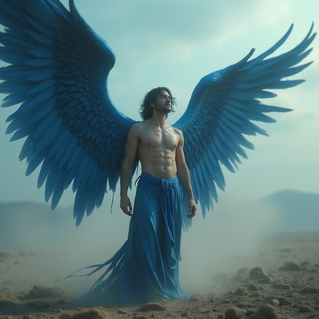 Angel of Desolation in Cobalt Blue Wings