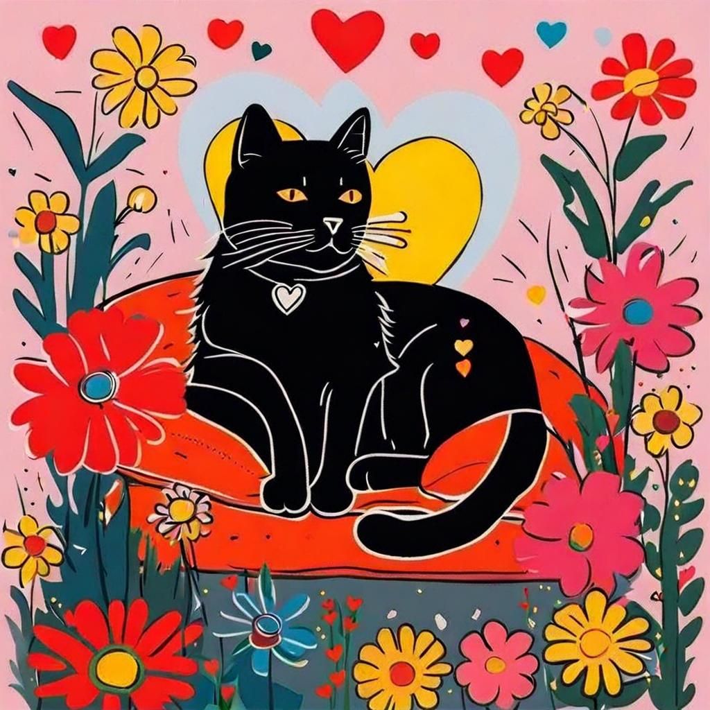 Cute Cat in Basquiat-Inspired Neo-Expressionism