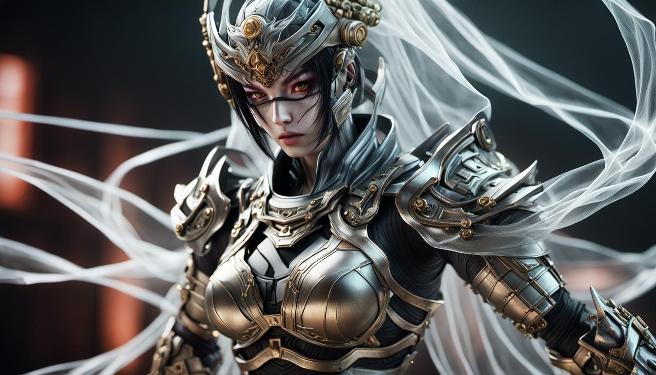 Anime Girl Partially Concealed by Veil in Sci-Fi Style