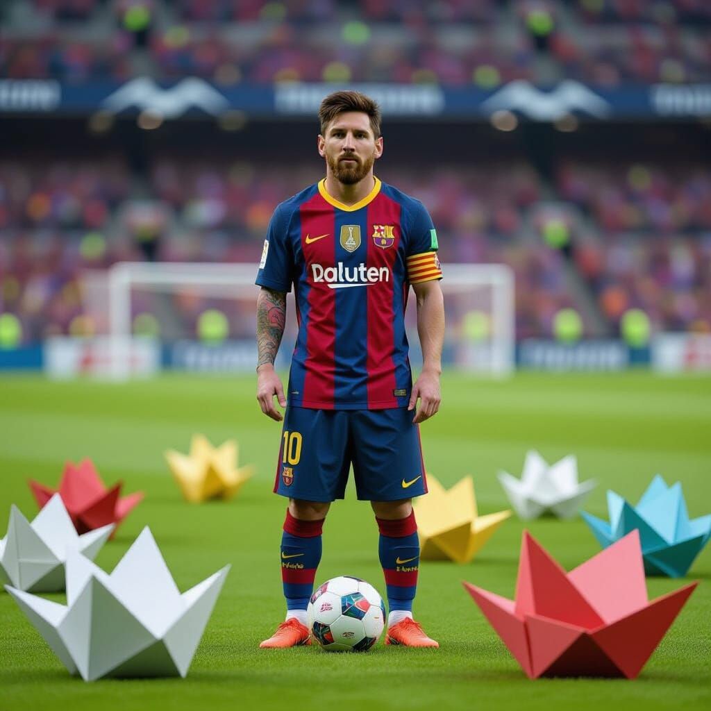 Lionel Messi Surrounded by Origami Paper Art