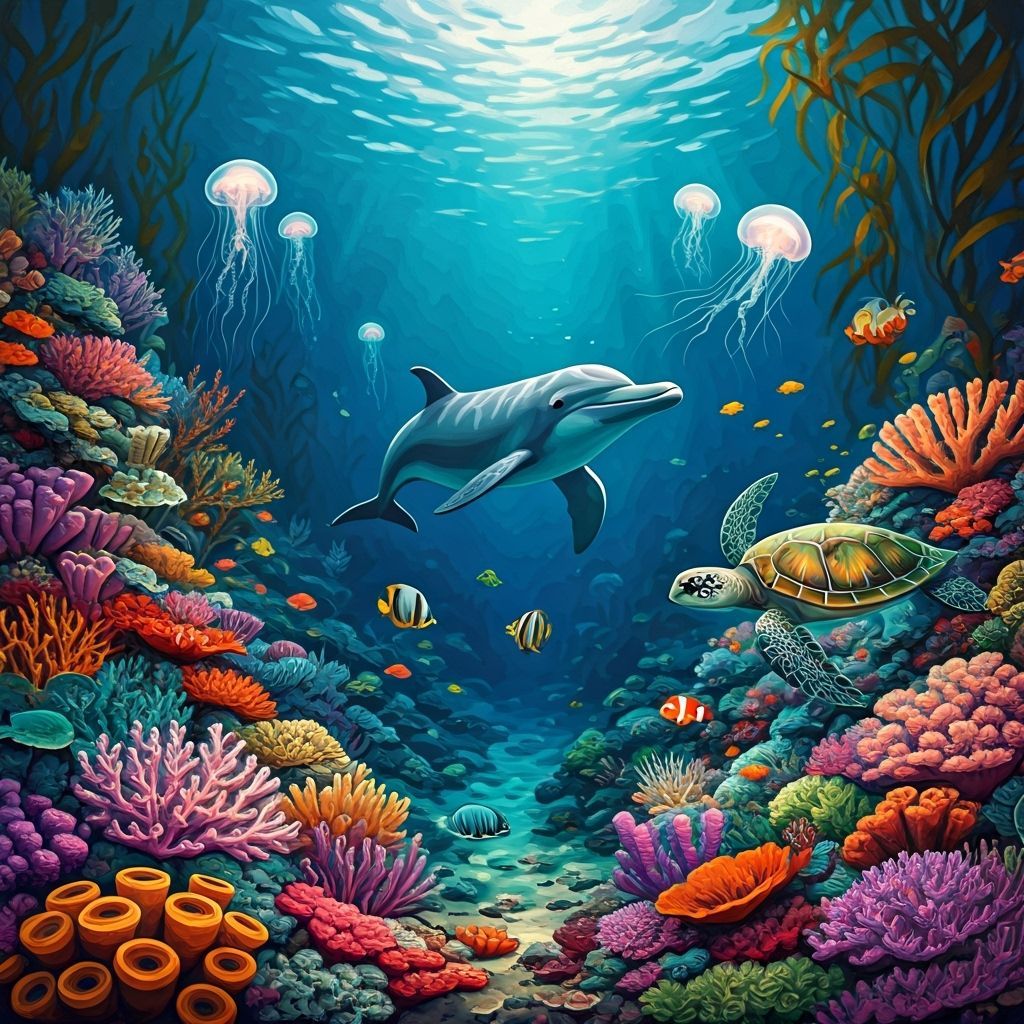 Luminous Coral Reef Scene as Impasto Painting