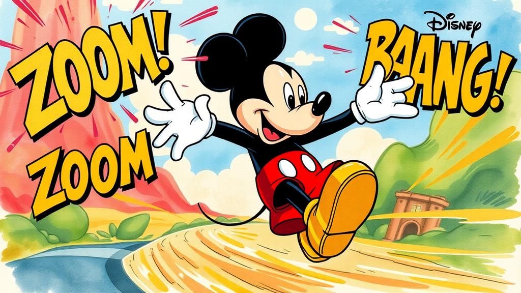 Mickey Mouse's Animated Adventure in 1930s Cartoon Style