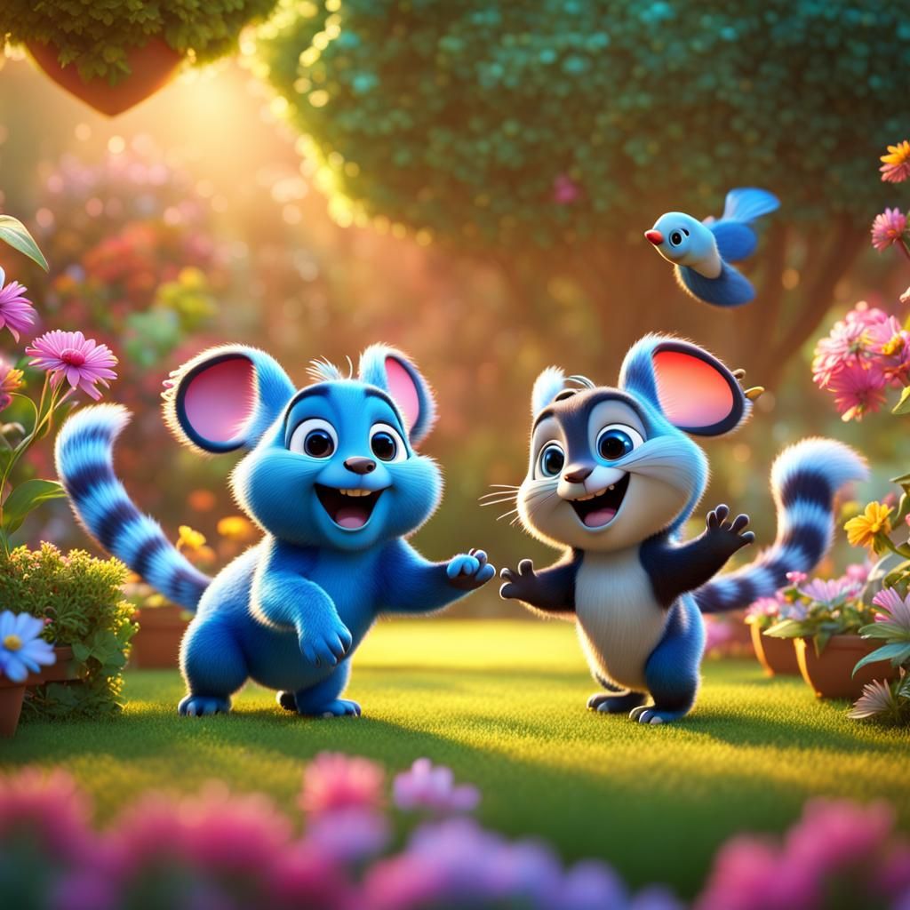 Cute Animals Dancing in Garden: Pixar-Style 3D Art