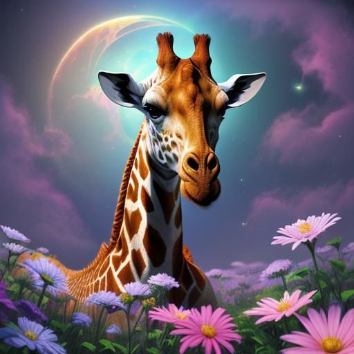 Giraffe Moonwalks in Spacesuit: Surreal Cosmic Art