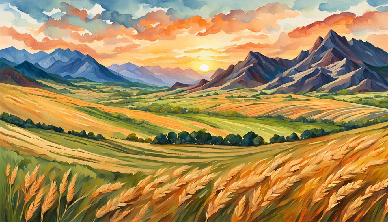 Impressionist Sunset Over Grassy Granite Mountain Valley