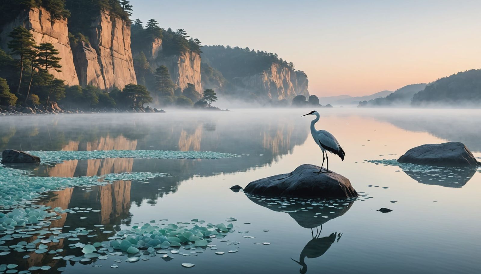 Ethereal Sea Glass Landscape at Dawn