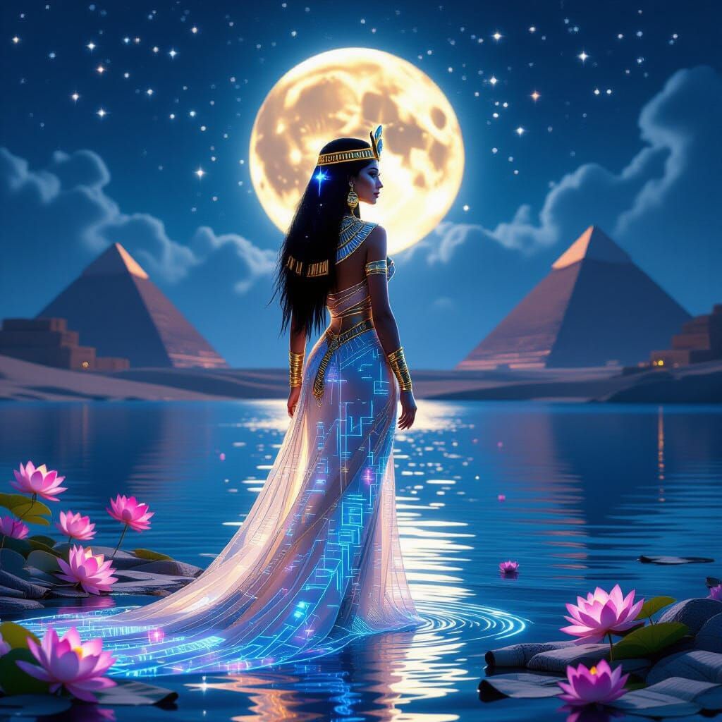 Egyptian Queen in Cyberpunk Style Digital Art