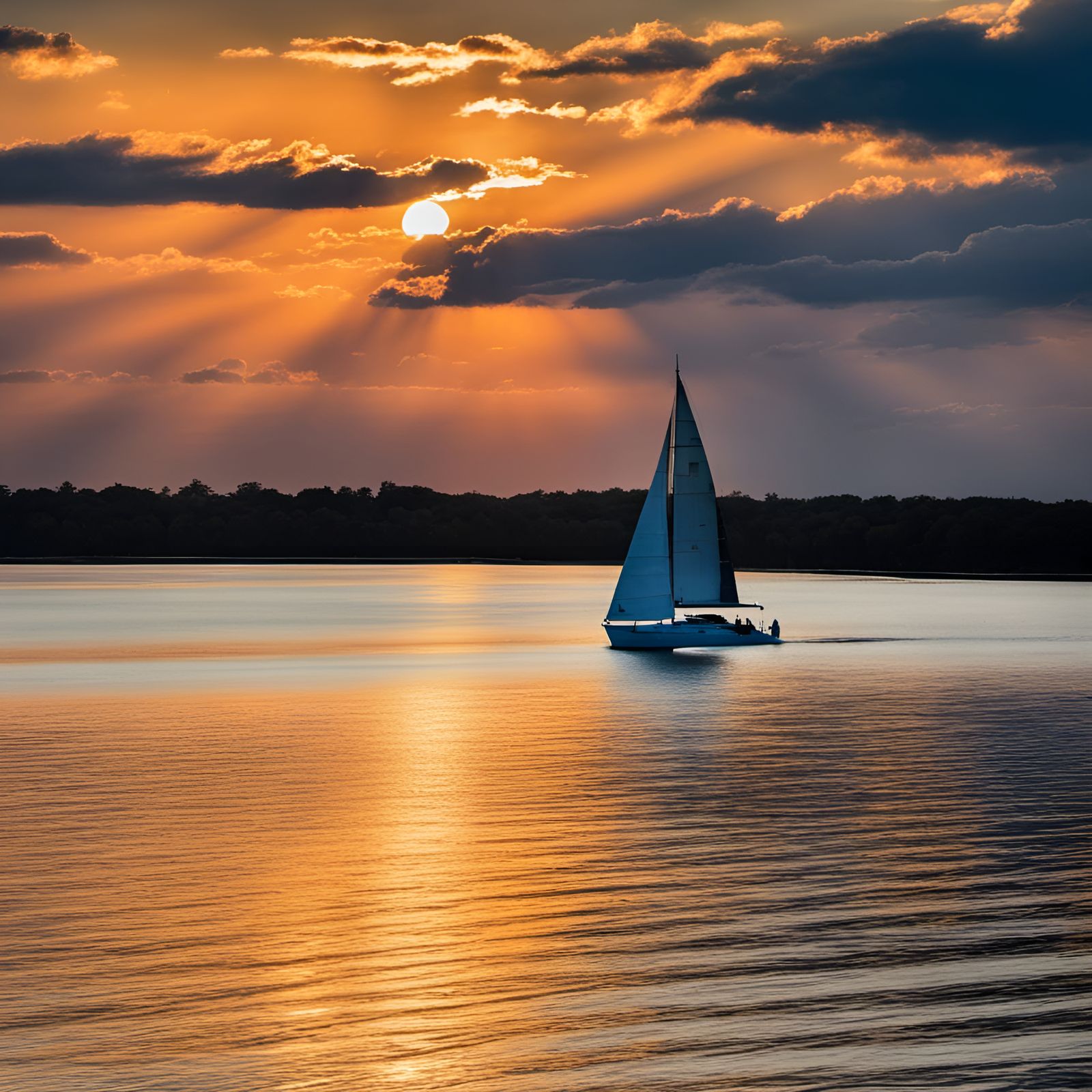 Sunset Sailboat on Calm Waters
