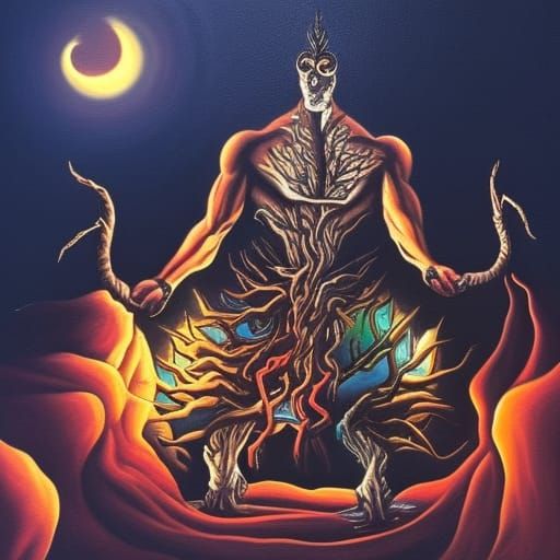 Fractal Surrealist Tree of Knowledge in Oil