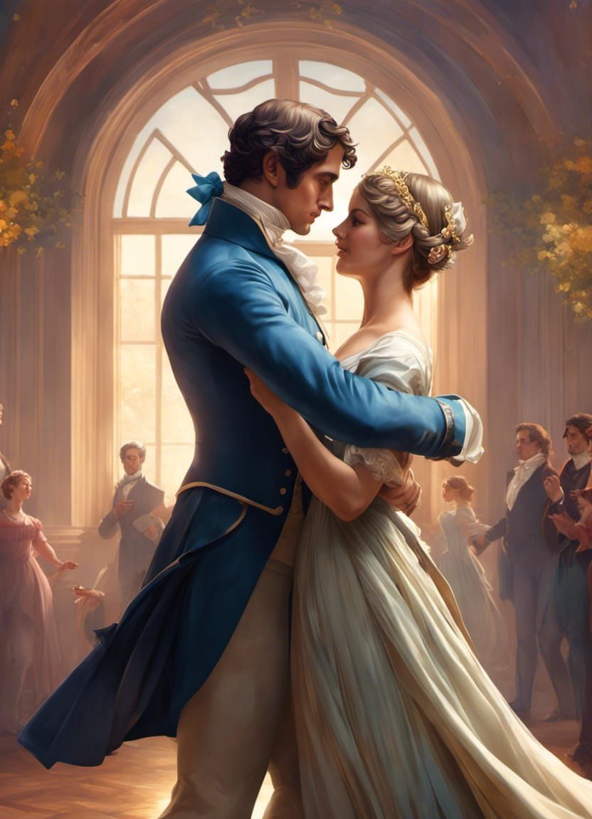 Regency Couple Dancing: Hyperdetailed Artstation Portrait