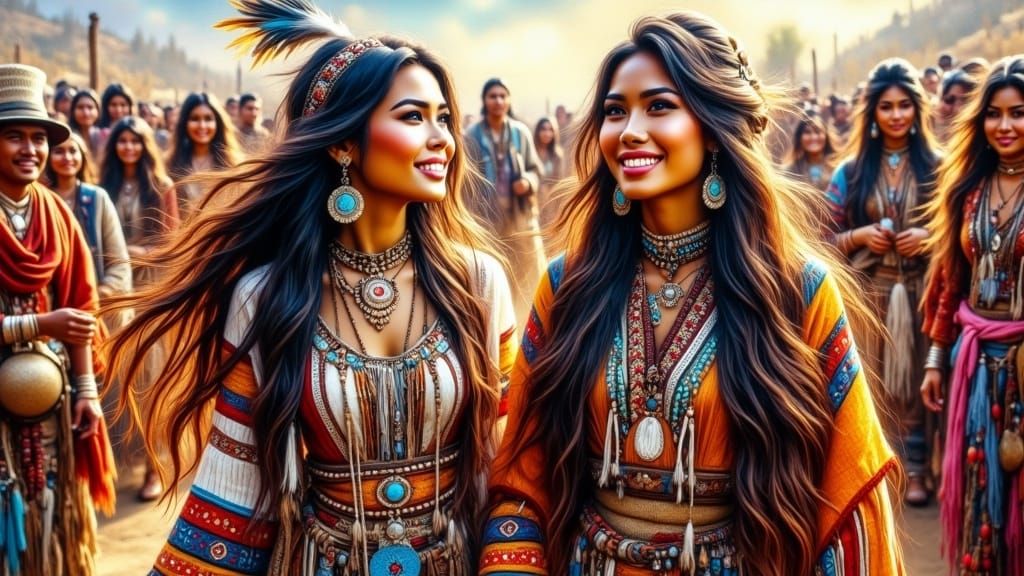 Native American Lesbian Couple Celebrate in Traditional Rega...