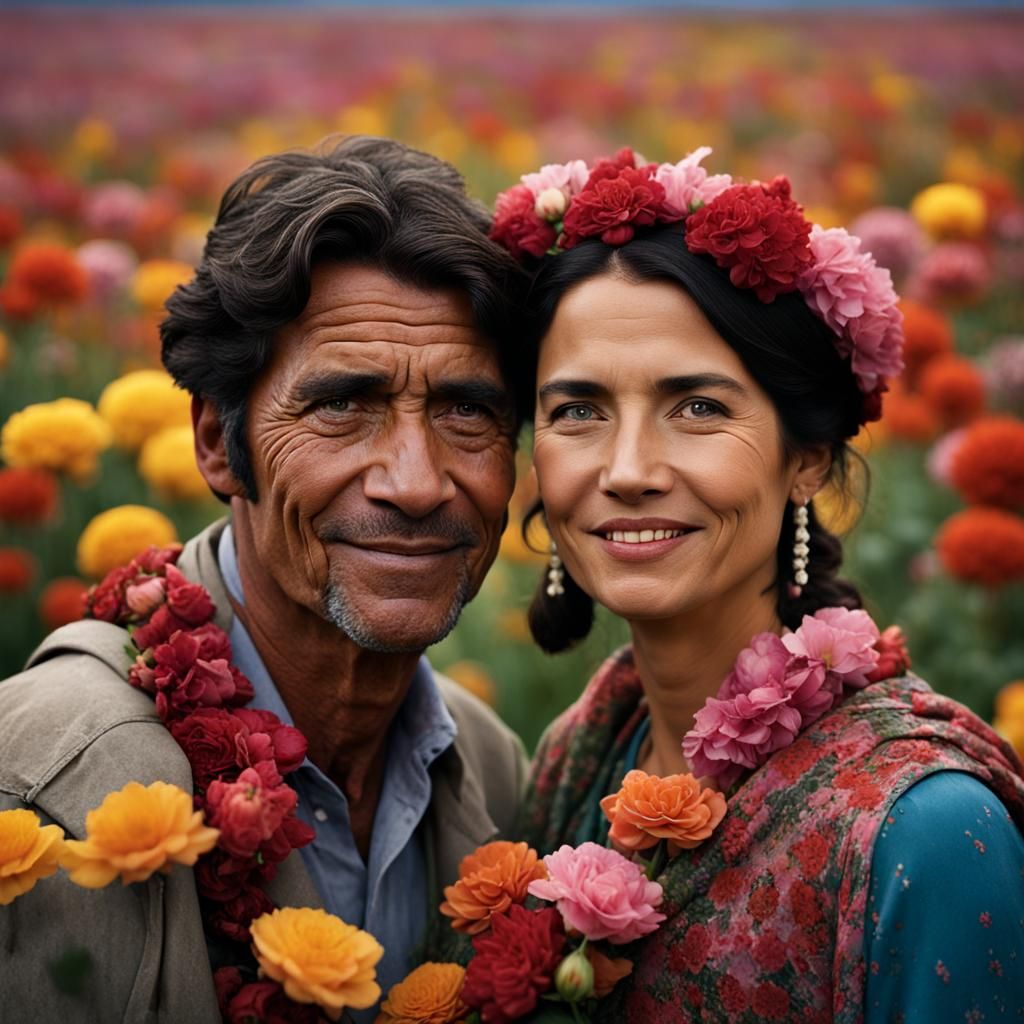 Chocolate Lovers in Floral Mountain Landscape Portrait