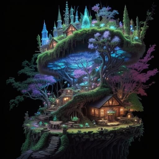 Enchanted Forest Urban Sketch with Mystical Creatures