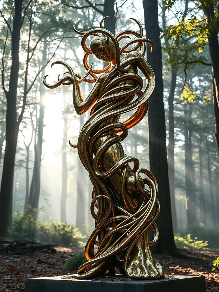 Ethereal Dreamscapes Sculpture in Gold and Chrome Steel