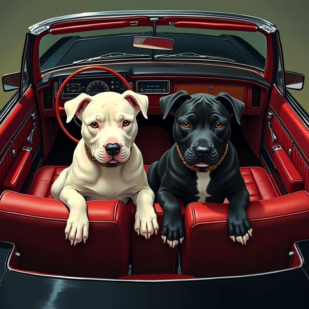Pitbulls Cruise in a Classic Cadillac in Film Noir Style