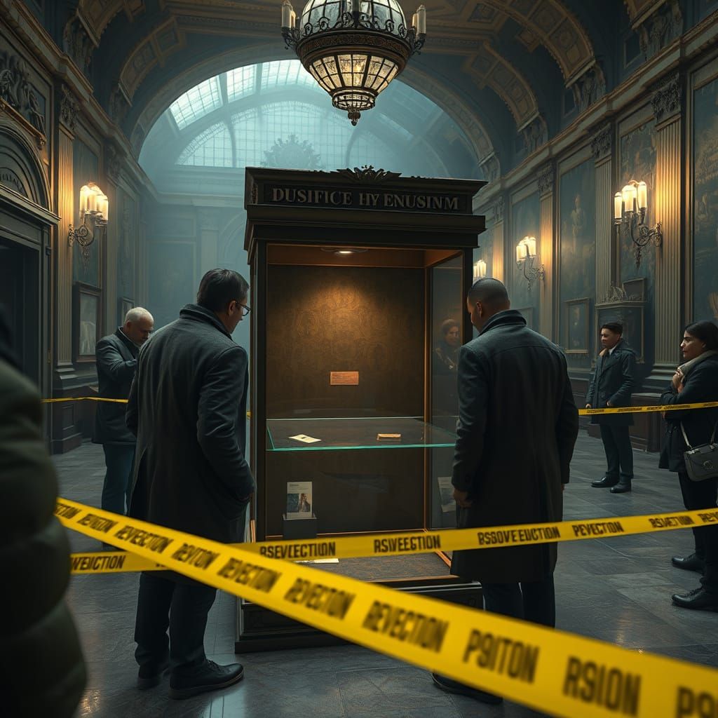 Detectives Investigate Empty Display Case in Grand Museum