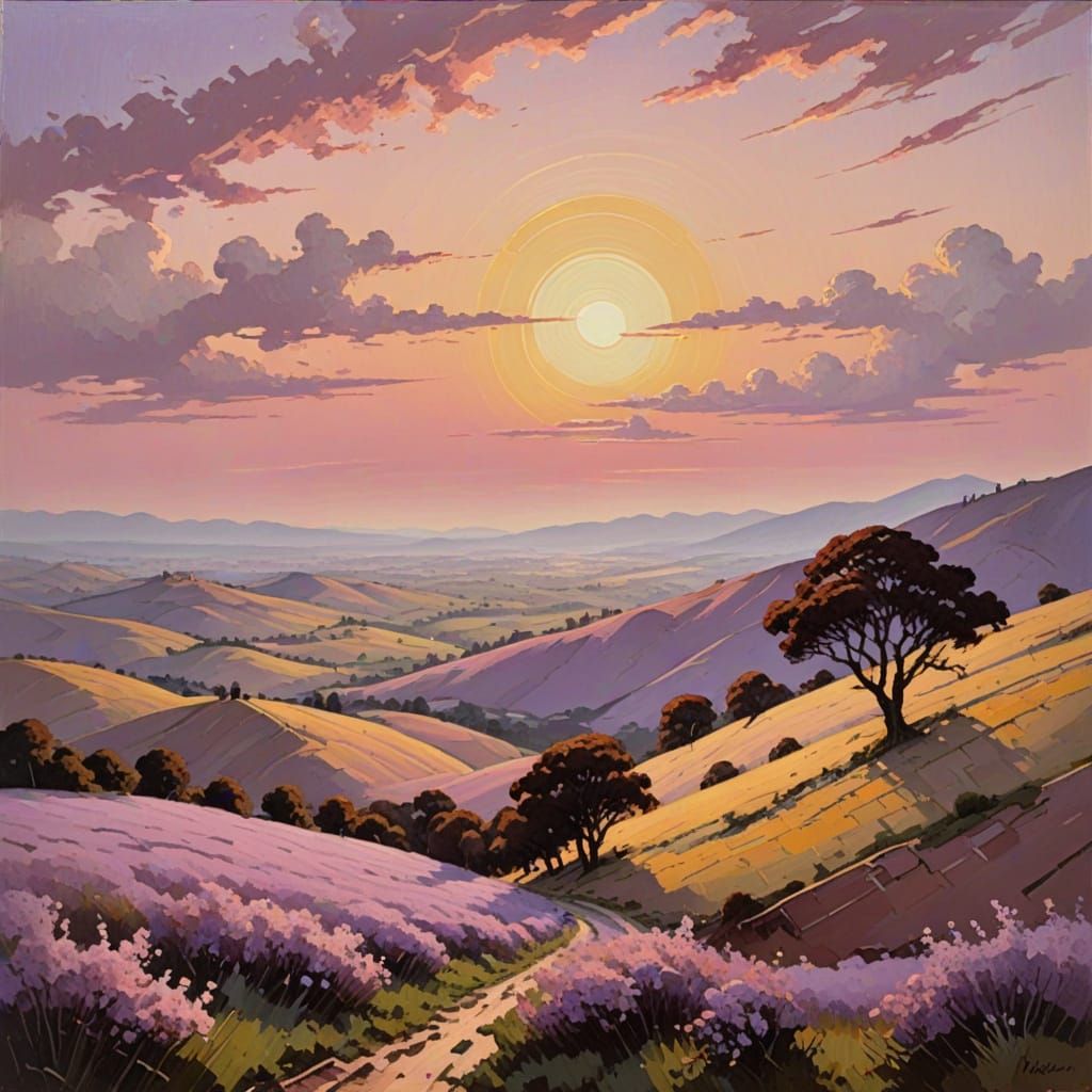 Surreal Hairy Landscape Under Lilac Sky