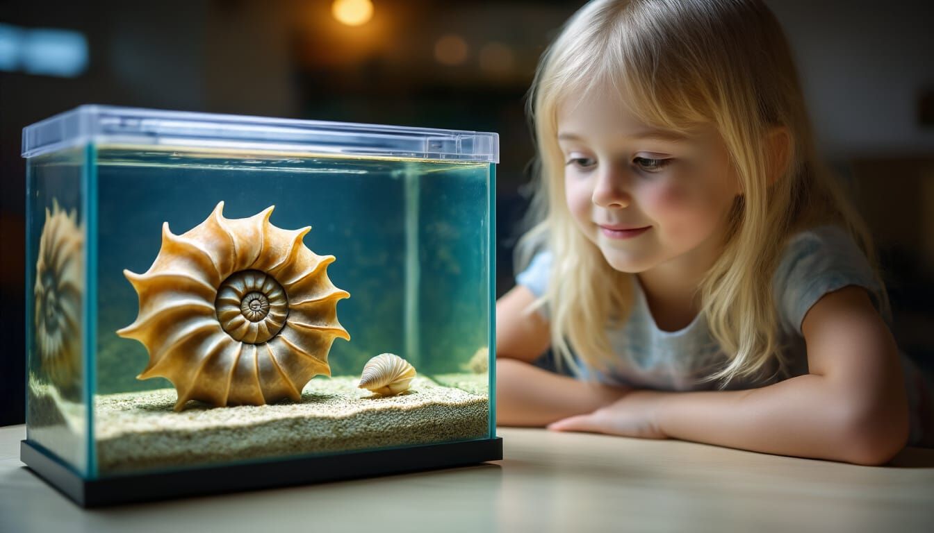 Girl and Living Ammonite Aquarium