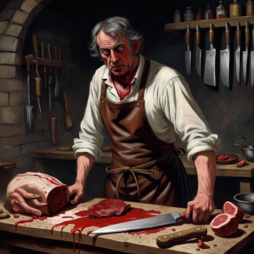 Terrifying Butcher with Knife in Horror Style