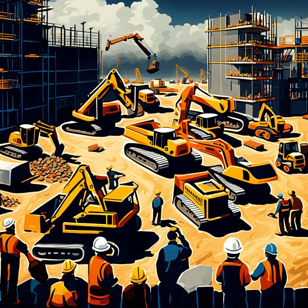 Construction Site with Workers Gazing Skyward