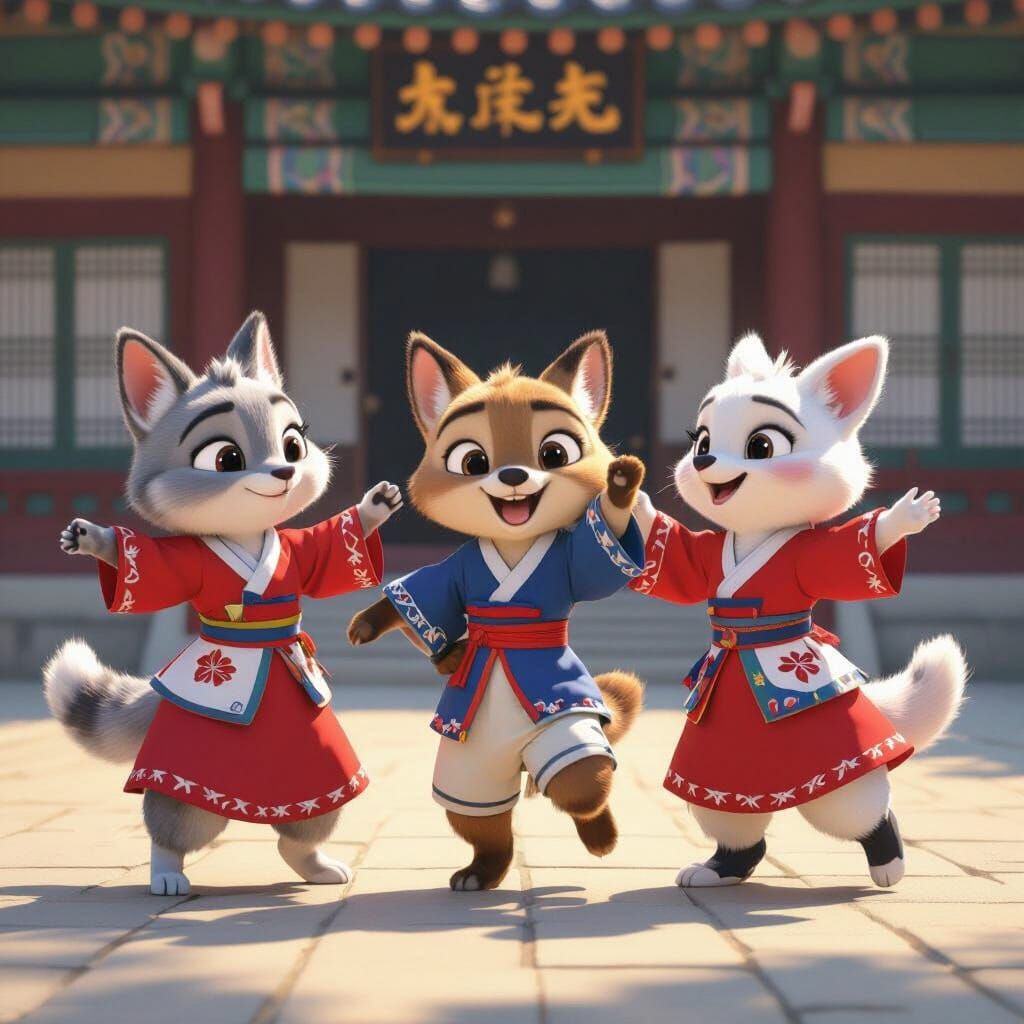 Adorable Animals Dancing in Hanbok at Korean Palace