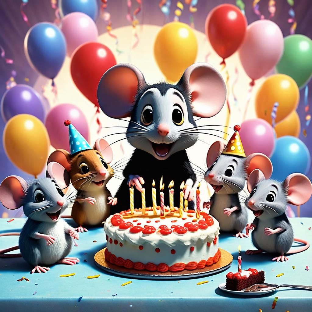 Boy Celebrates Birthday with Mice: 3D Anime