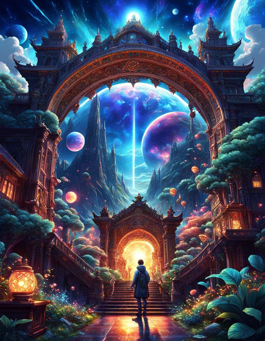 Cosmic Temple: Holographic Astral Illustration