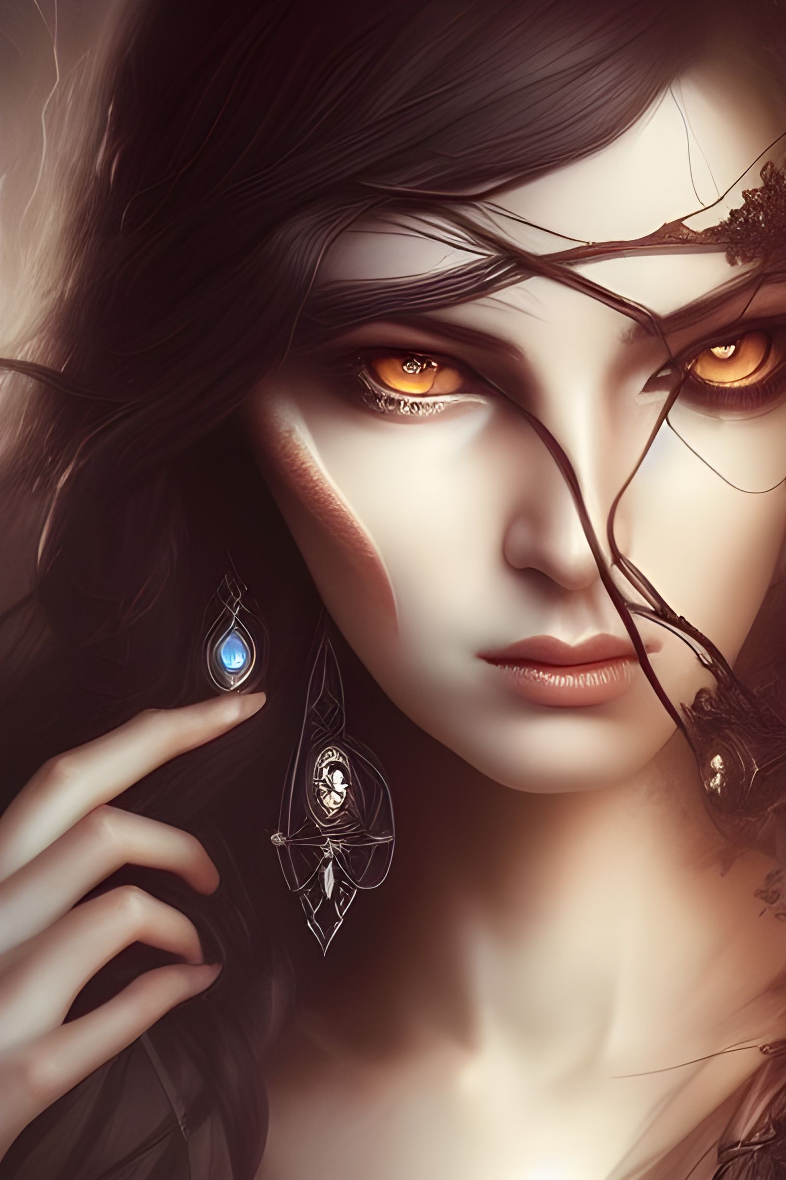 Sinister Goddess with Long Hair: Digital Art