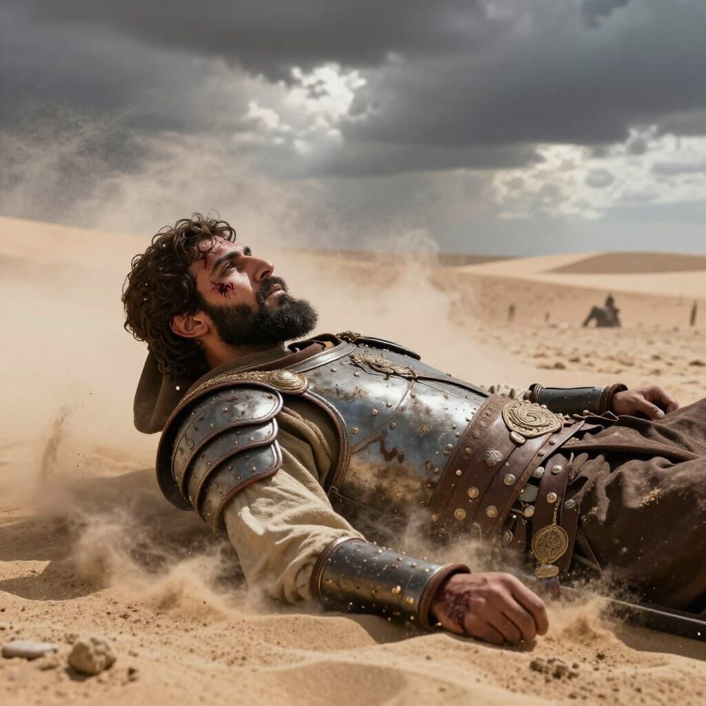 Brave Arab Warrior Rests After Desert Battle