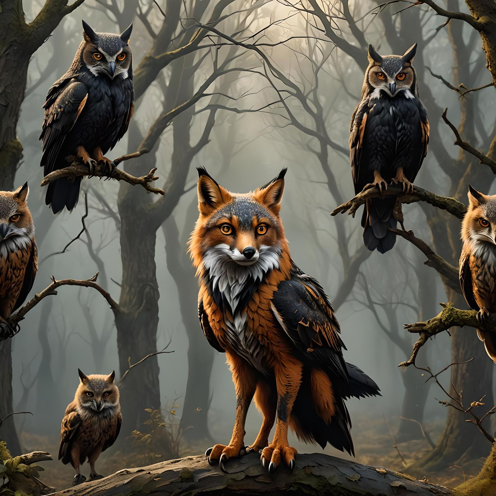 Fox Owl Hybrid Griffin Digital Matte Painting