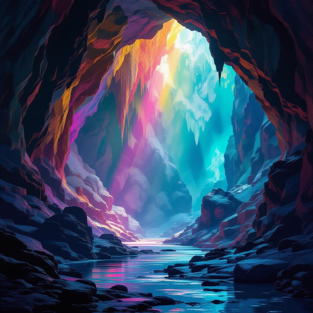 Mystical Caverns in Hyperrealistic Splash Art Style