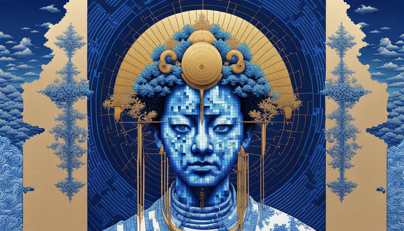 Samurai Delft Blue Glitch Art Album Cover