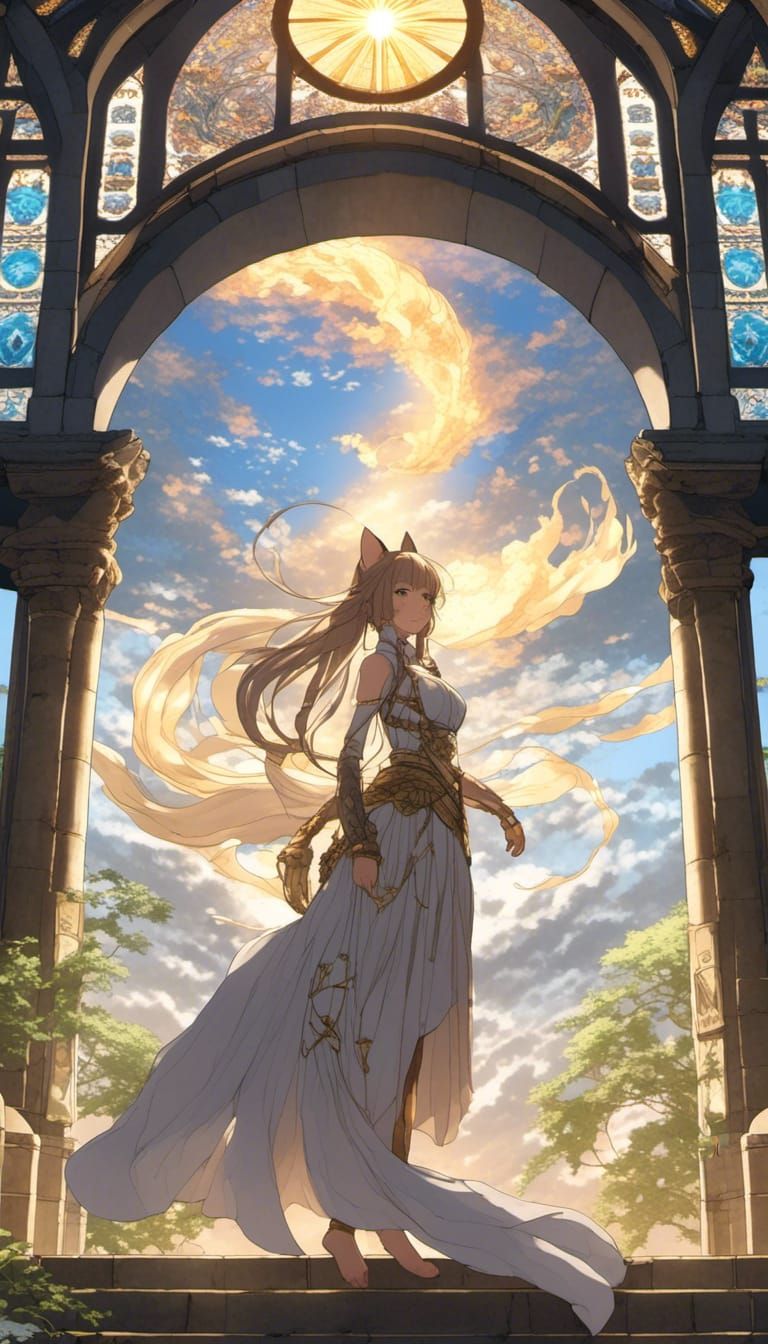 Anime Fox Girl in Stained Glass Mosaic Armor