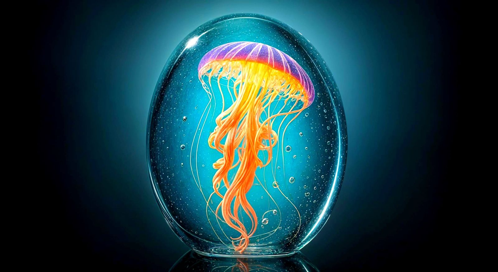 Multicolored Jellyfish Embedded in Glass Sphere