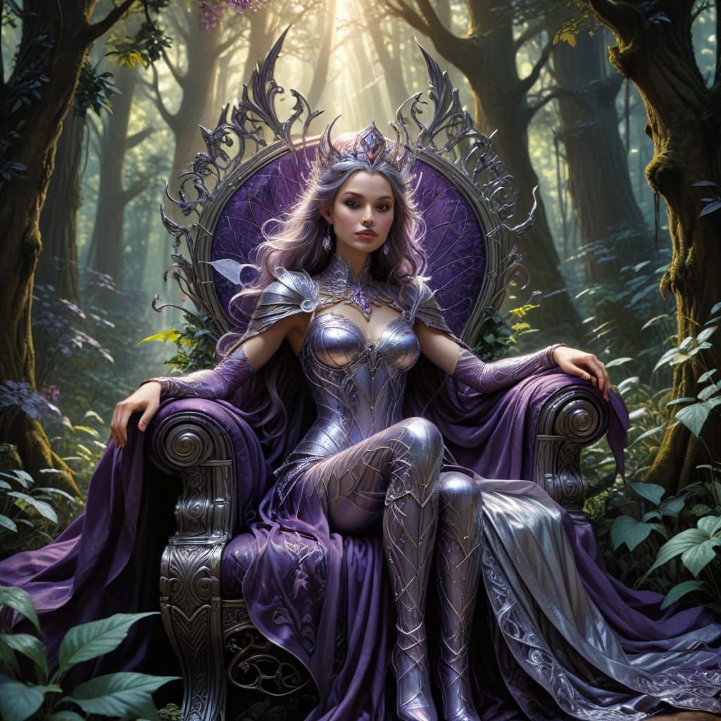 Regal Faerie Queen in Silver and Purple Attire