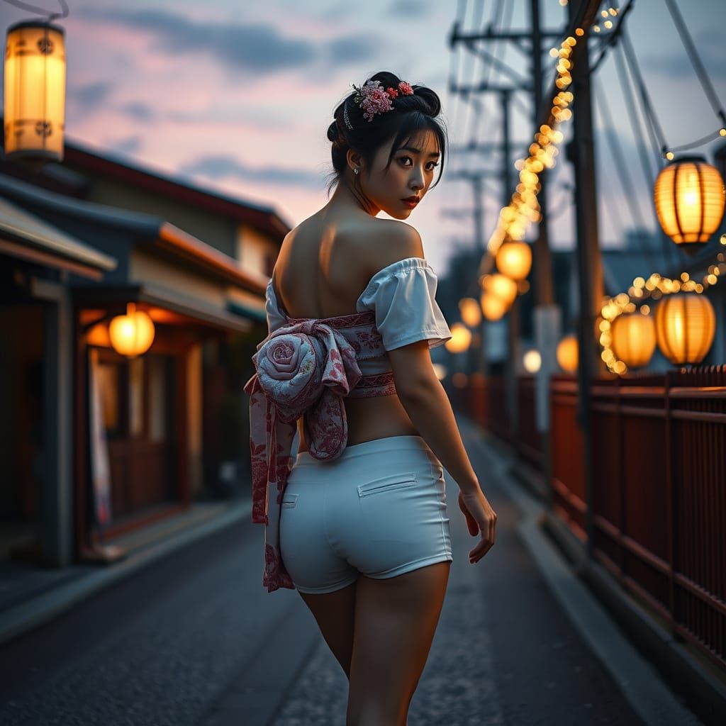 Geisha in Modern Clothing with Metallic Sheen