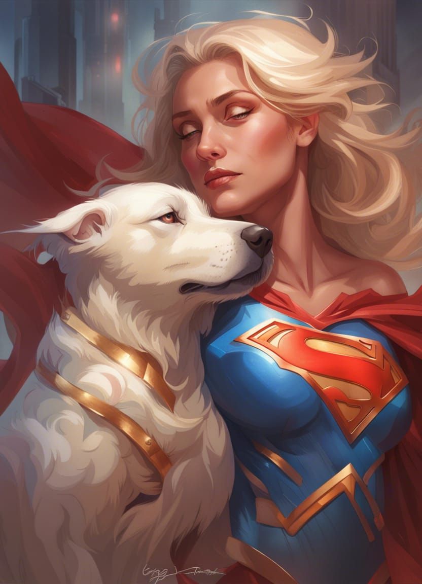 Supergirl Embracing Krypto