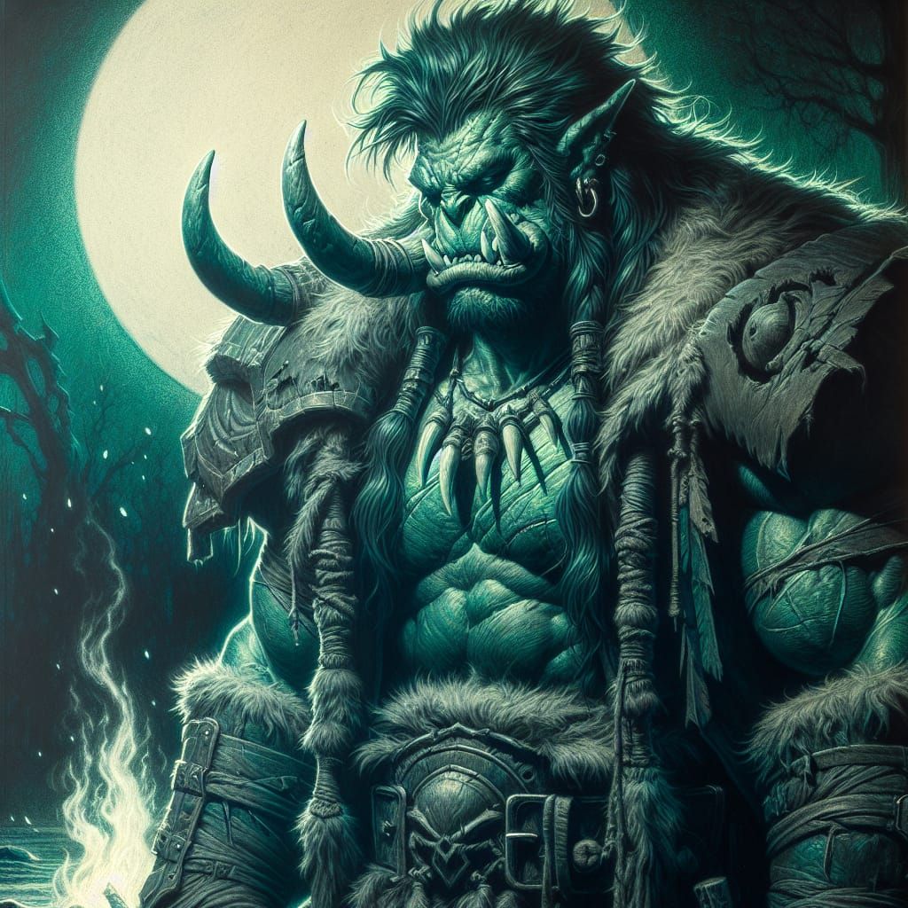 Monochrome Orc Warrior in Mystic Forest