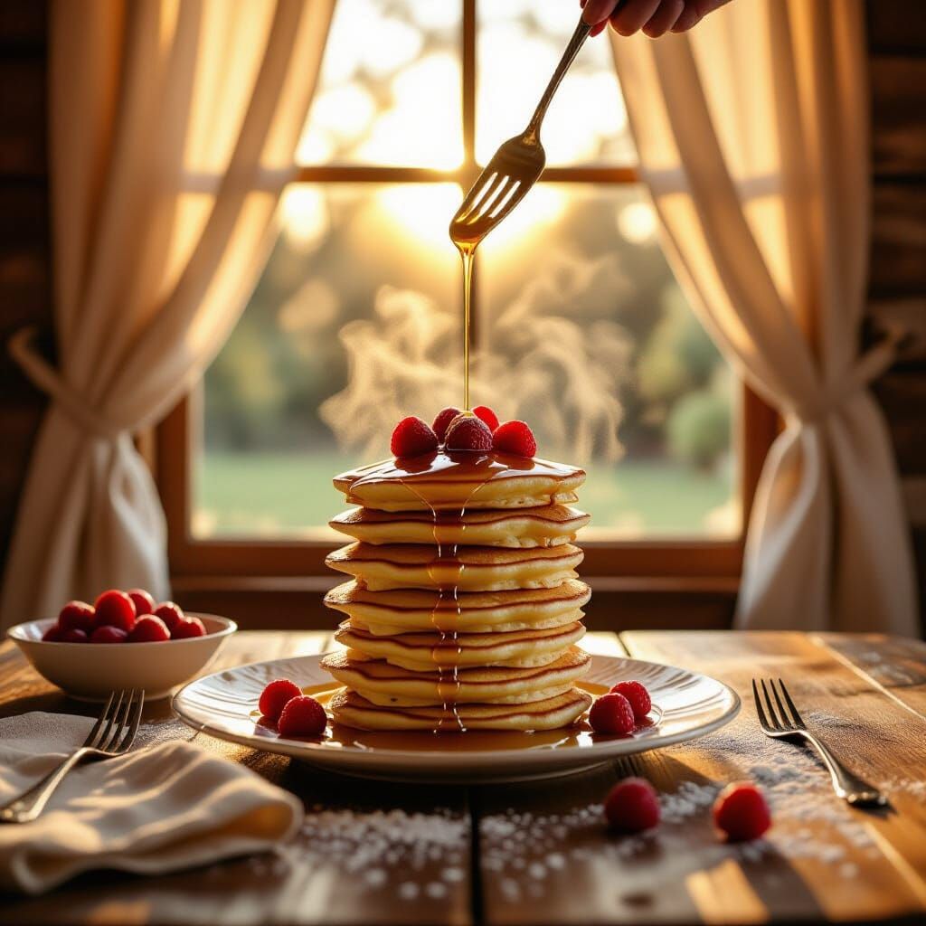 Golden Pancakes at Golden Hour: A Rustic Still Life