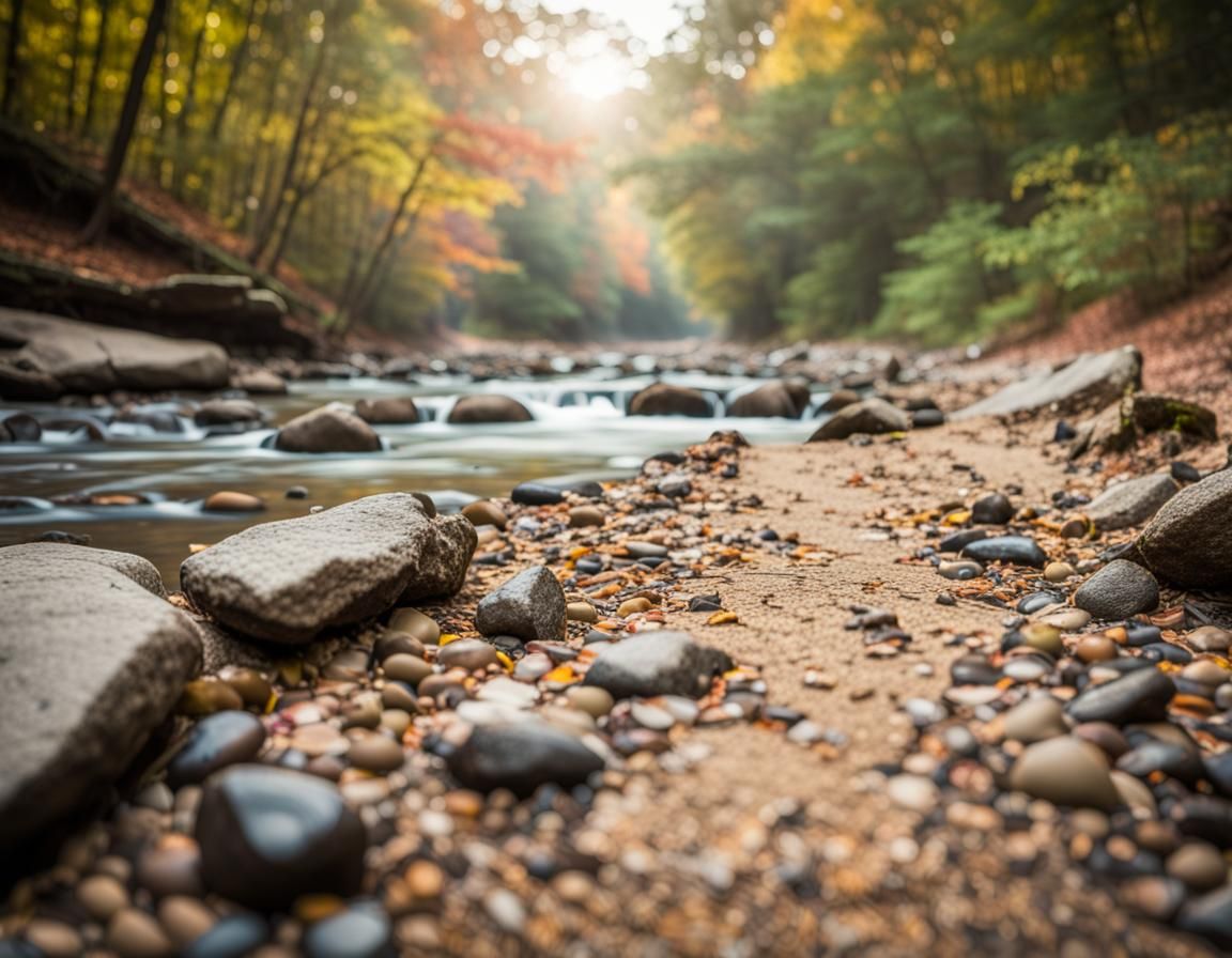 Autumn Hiking Trail Stream Bed: Professional Photography