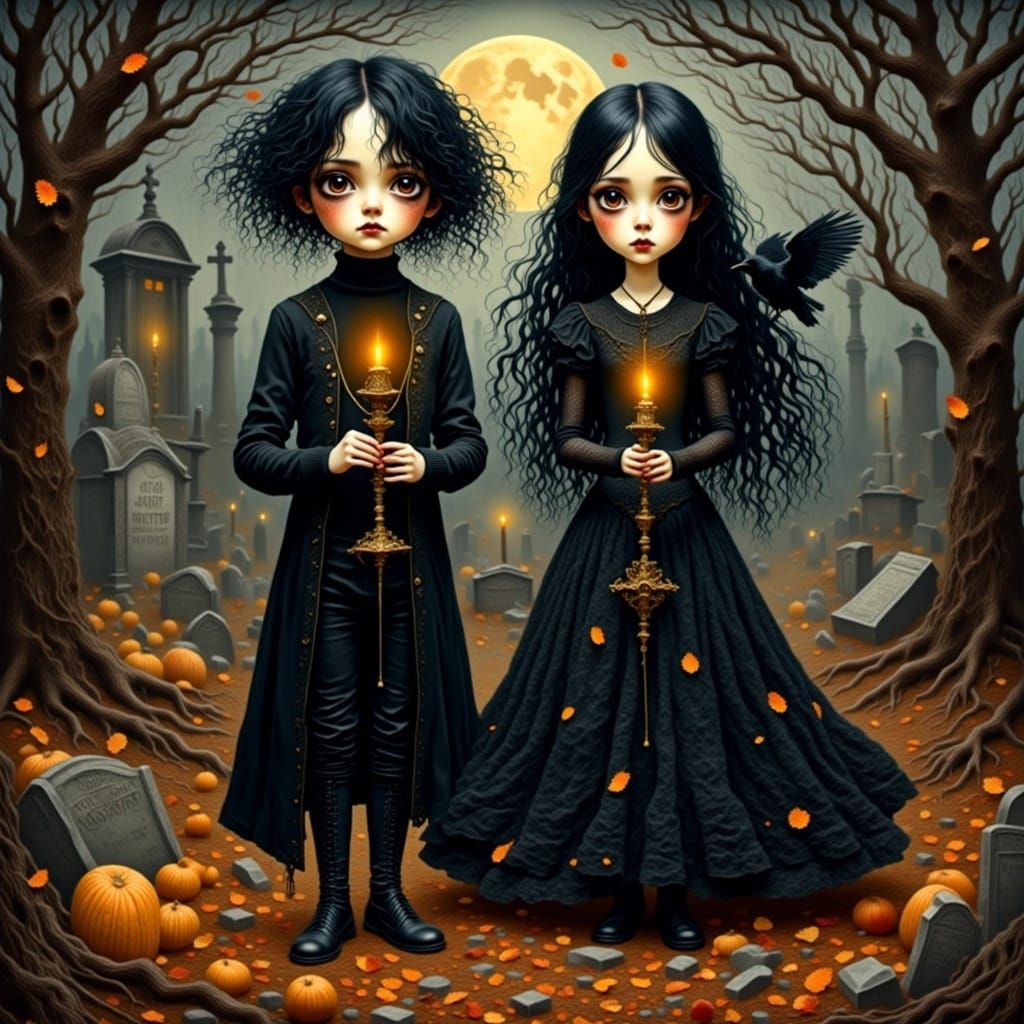 Goth Teenagers in Mystical Graveyard, Big Eye Art