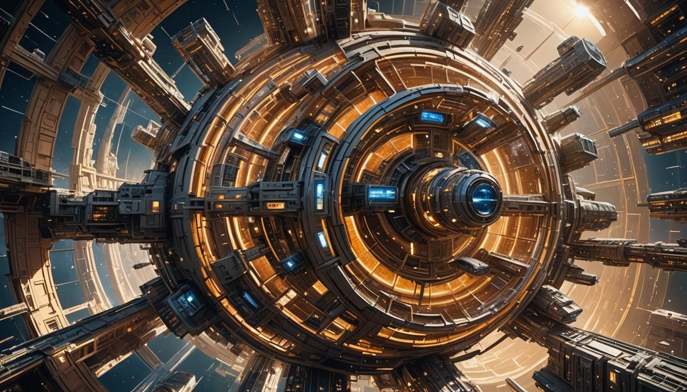 Orbital Space Station Metropolis in Comic Art Style