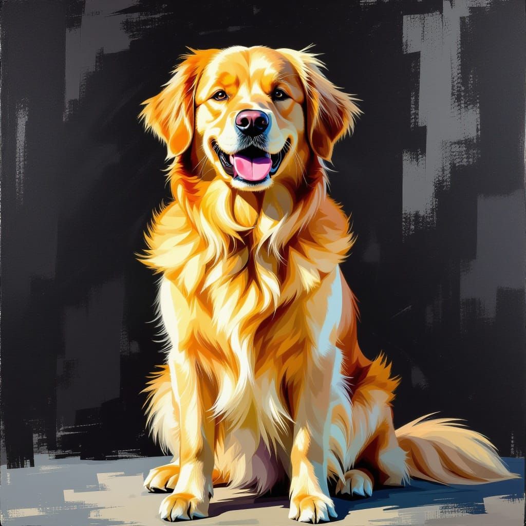 Golden Retriever Dog in Vibrant Colors with Abstract Backgro...