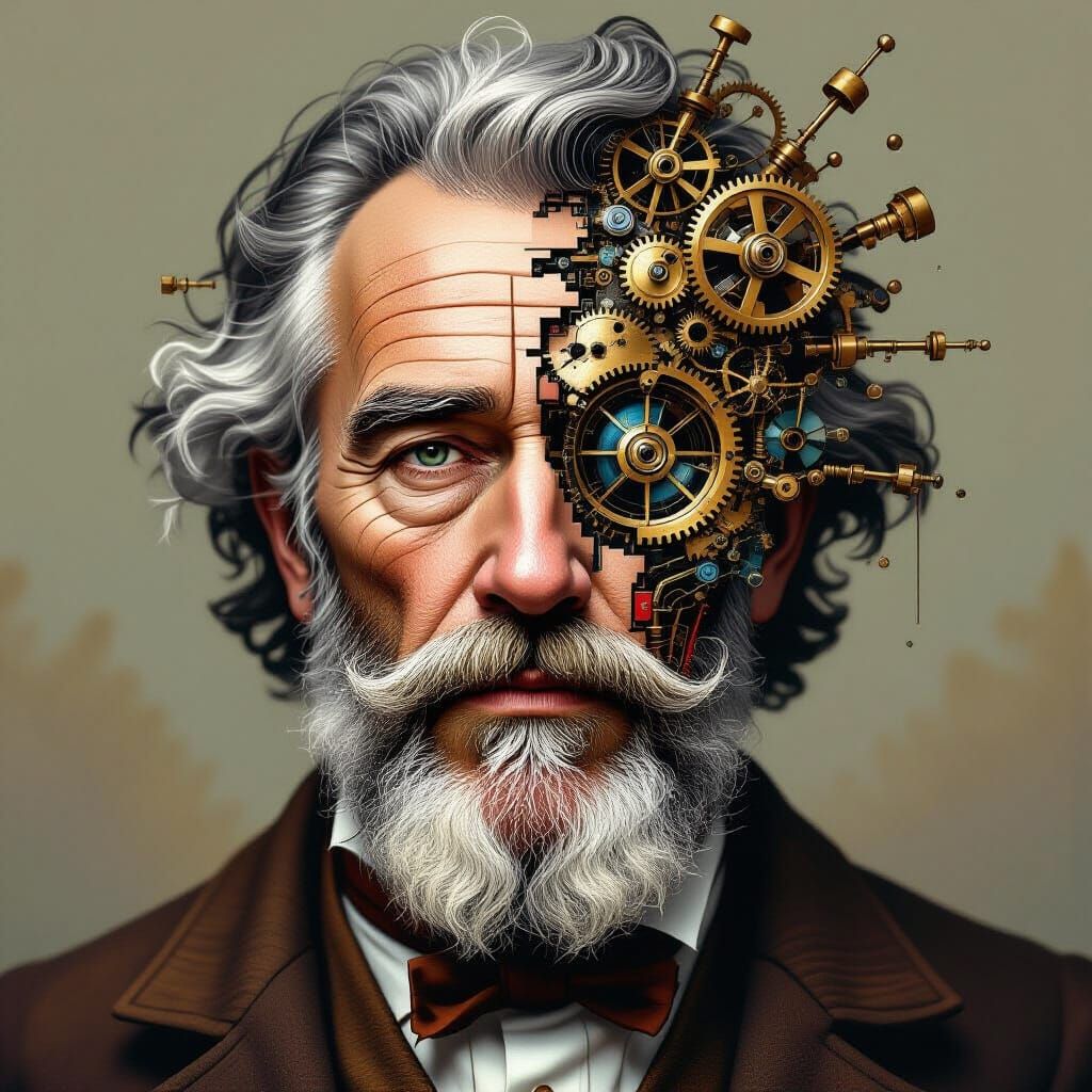 Steampunk Inventor Meltdown with Glitch Effect