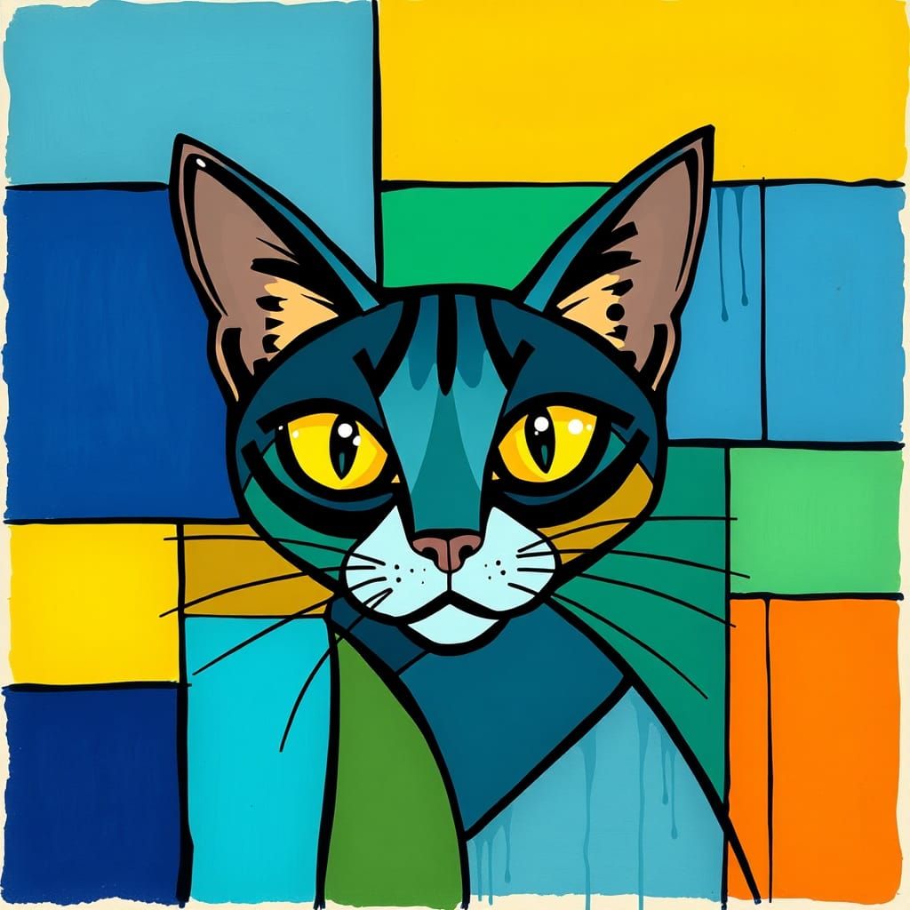 Cubist Cat with Matisse Colors and Picasso Shapes