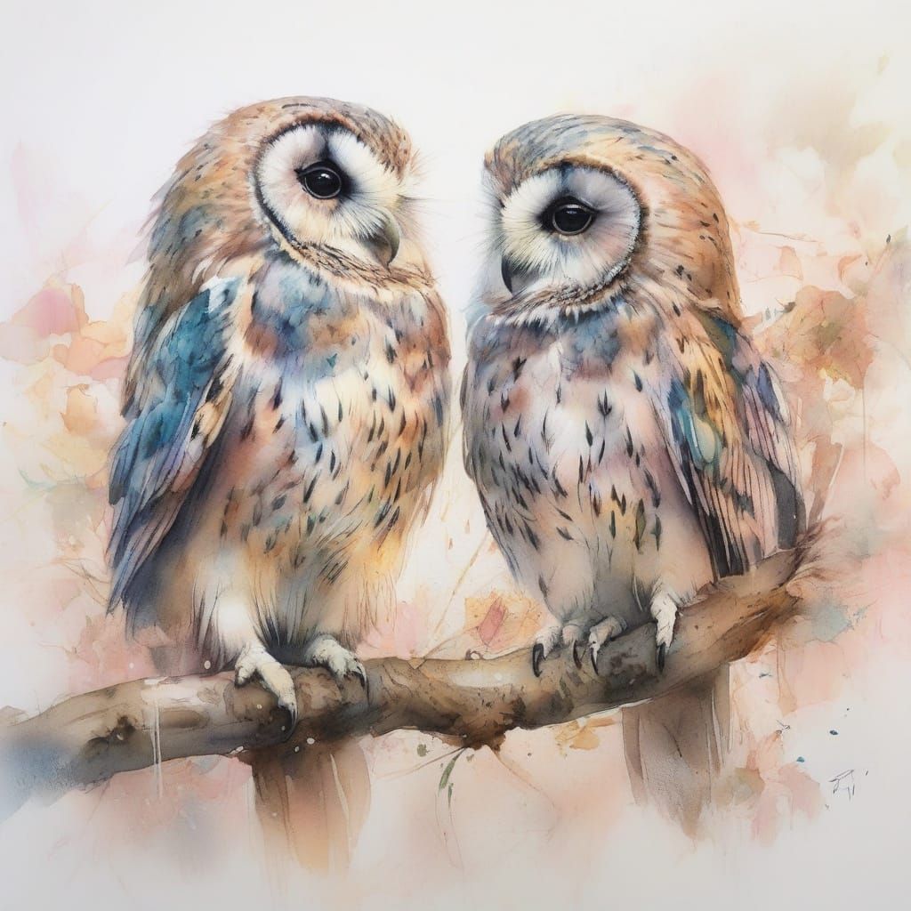 Whimsical Watercolor Owls in Spring Bloom